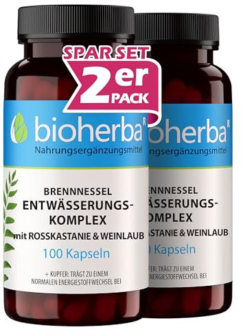 200 Brennesselkapseln Entwässerungs Komplex mit Brennnessel Rosskastanienextrakt und Weinlaub ohne chemische starke Entwässerungstabletten wie Wassertabletten von BIOHERBA