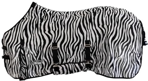 Marengos - Fliegendecke Zebra – feinmaschige Pferdedecke mit Bauch- & Schweiflatz – Schutz vor Insekten – mit Gehfalte & doppeltem Frontverschluss – Outdoor-Pferdedecke – 85 cm