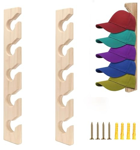Generisch Cap Halterung Wand, 2 Stück Wooden Hat Rack Hutablage Wall Baseball Caps Display Organizer, Kappenhalter Vertikale für Schranktür, Schlafzimmer, Wäsche (Holz)