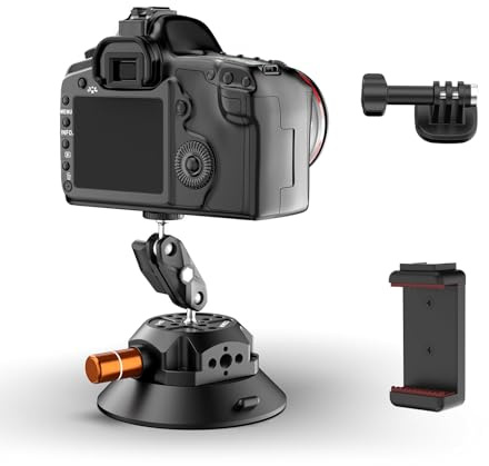 COMAN 4.5 Heavy Duty Vacuum Suction Camera Mount With 3KG Payload, CNC Aluminium Camera Mount with Ball Head & Magic Arm, 1/4 & 3/8 Threads for DSLR, Mirrorless, Gimbal & Vehicle Filming