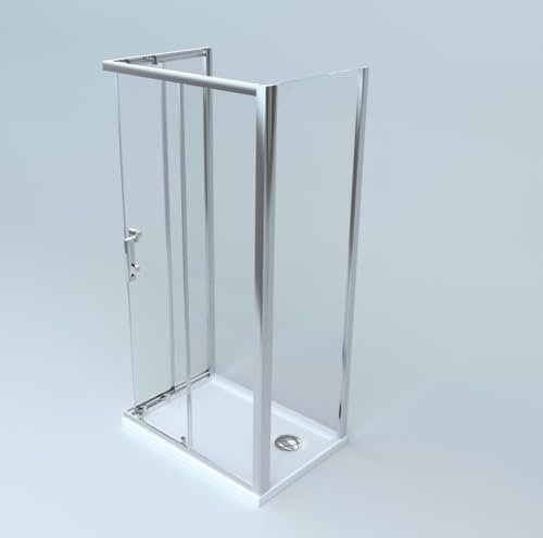 Box Doccia 3 lati 90x90x70 cm: fisso + angolare scorrevole Cromato LICA