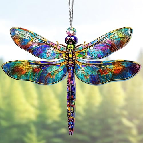 Sensemory Dragonfly Gifts for Women, Dragonflies Decor Suncatcher Effect, Dragon Fly Stained Glass Effect, Dragonfly Ornaments for Christmas Tree Decoration, for Mom (Radiant Prism)
