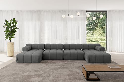 ALTDECOR Modulares Sofa Ecksofa in U-Form Corner modular Sofa Eckcouch Couch Wohnlandschaft Cauchsofa Polstersofa Tesso-U2-380x160x70 cm Dunkelgrau