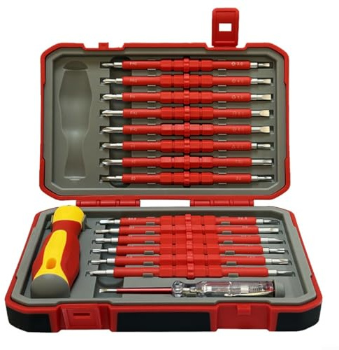 29 in 1 Isolierter Schraubendreher Set, Magnetische Spitzen Chrom-Vanadium-Stahl Präzisions Werkzeug, für Elektriker Reparatur Wartung Telekommunikation