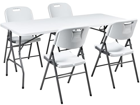 Beliani 4 Seater Garden Dining Set Rectangular Table Folding Chairs with Steel Legs 180 x 74 cm White Cugnoli