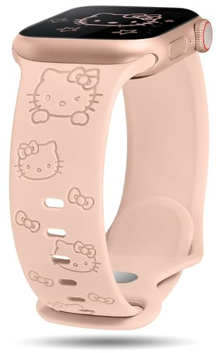 BEEXI Cute Cartoon Cat Engraved Silicone Strap Compatible with Apple Watch | cartoon cat strap fits 38-49mm, soft sport strap for iWatch Series, SE and Ultra