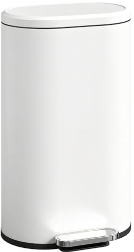 HOMCOM 30L Kitchen Bin with 90° Stay-Open Lid, Slim Rectangular Pedal Bin with Soft-Close Lid, Removable Inner Bucket for Home Office, Fingerprint-Resistant, Cream