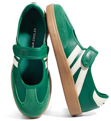 LUCKY STEP Women's Classic Retro Fashion Sneakers Gum Thin Sole Casual Tennis Slip on Flat Loafers Skate Walking Shoes Hook and Loop Footwear(Olive Green,7)