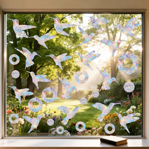72 Pcs Window Decals to Prevent Bird Strikes - Anti-Collision Window Stickers for Birds, Rainbow Window Clings for Glass Windows, Reusable Static Clings for Bird Window Deterrent, No Glue Needed