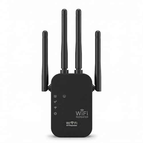 Ripetitore WiFi Potente per Casa, 1200Mbps Dual Band 2.4G/5G Estensore WIFI 5G Extender Potente per Casa Amplificatore Extender con 4 Antenne per l'estensione Segnale WiFi in Ufficio e Casa (Nero)