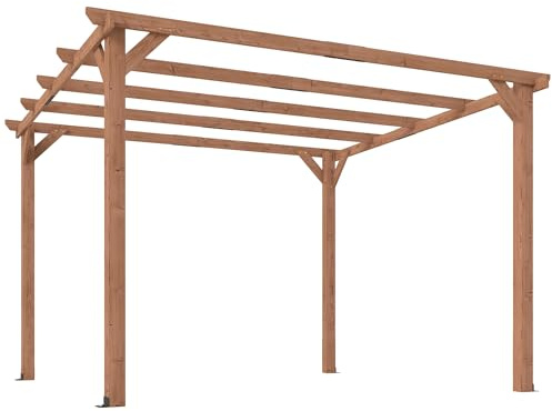 Outsunny Pavillon Pergola 3x3 m aus Fichte, Gartenpergola mit dreieckigen Stützen und 5 Balken für Kletterpflanzen und Blumen, Holzpergola für den Außenbereich, Terrasse, Balkon, Ahorn-Holzoptik