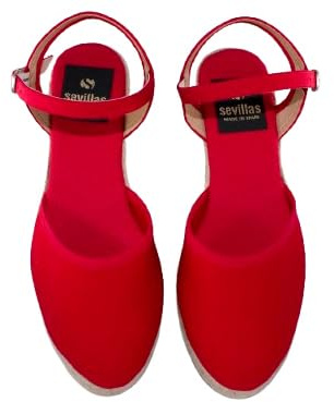 Sevillas Alpargata Cuña de Esparto para Mujer,Altura 4 Cuerdas, Disponible en Marino, Negro, Crudo, Blanco y Rojo
