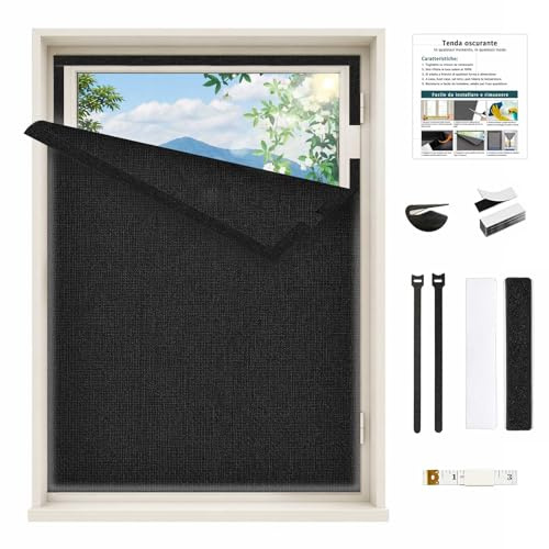 Estor Opaco sin Taladrar,300x150cm Tela Aislante Térmica, Estor Opaco de Lino, 100% Oscurecimiento Total, Protección Solar para Ventanas, Ideal para Dormitorios y Ventanas de Caravana
