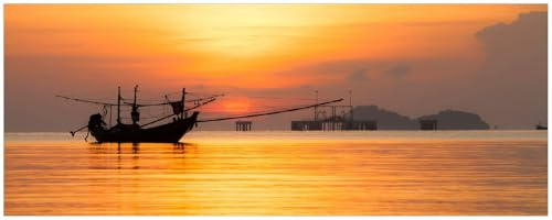 Wallario Küchenrückwand selbstklebend 115 x 50 cm, Motiv: Thailändisches Fischerboot vor Sonnenuntergang | Spritzschutz abwischbar & pflegeleicht