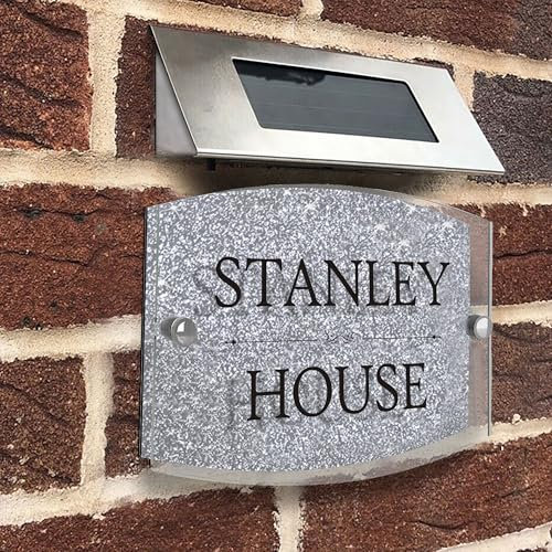 Modern House Sign Plaque Door Number | Personalised Glass Effect Acrylic Glitter Sign | Personalised House Number Hand Finished in UK (Silver, Design A)
