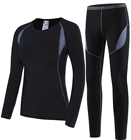 HAINES Thermounterwäsche Skiunterwäsche Damen Winter Warm Funktionsunterwäsche Atmungsaktiv Thermo Unterwäsche für Frauen Schwarz,Gr.40