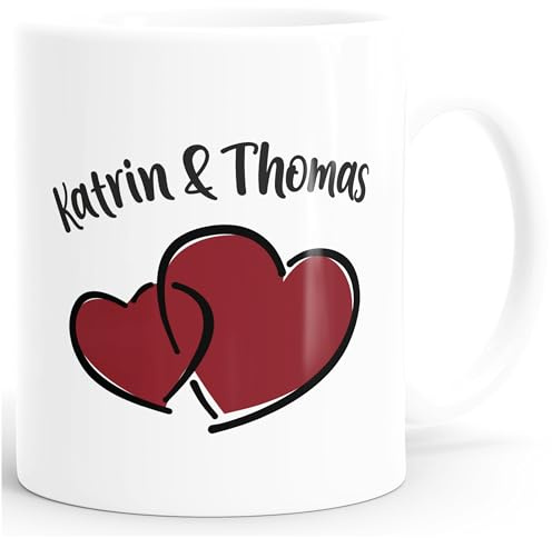 SpecialMe® Kaffee-Tasse Herzen personalisiert anpassbare Namen Liebe Geschenk Valentinstag Jahrestag Weiss Keramik-Tasse