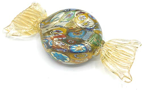 Vinciprova Caramella in Vetro di Murano Murrina Millefiori e Oro Zecchino Made in Italy (Caramella Schiacciata)