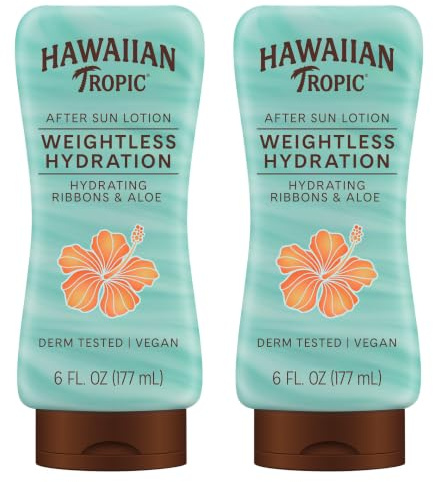 Hawaiian Tropic Weightless Hydration After Sun Lotion with Aloe, 6Fl Oz Twin Pack, Hawaiian Tropic Lotion, Moisturizing Lotion, After Sun Care, After Sun Moisturizer, 6Fl Oz each