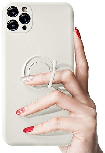 Tybiky iPhone 11 Hülle Liquid Silicone, [mit um 360 Grad drehbarem Ring] Silikon Bumper Tasche Stoßfest und Kratzfest Innere Hülle Mikrofaserhülle Case Cover für iPhone 11. Off-White