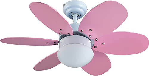Bastilipo - Ventilador de techo con mando a distancia, 60W y 75cm diámetro- Luz LED incorporada, Rosa/Azul, 75 cm, Aguadulce