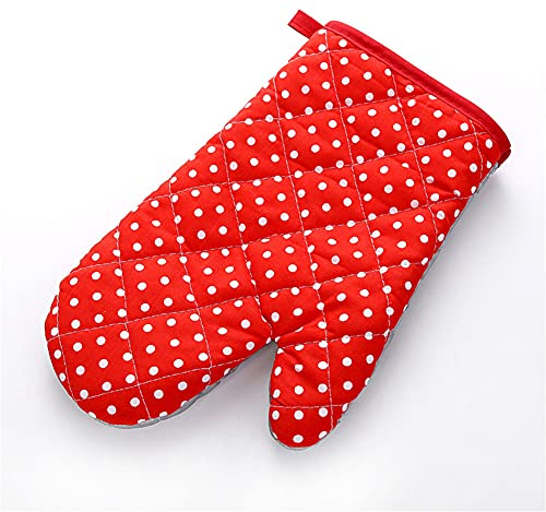 LKJYBG Gants de gril épais avec isolation thermique pour four à micro-ondes, gants résistants à la chaleur pour cuisine, barbecue, cuisine, pâtisserie, rouge à pois