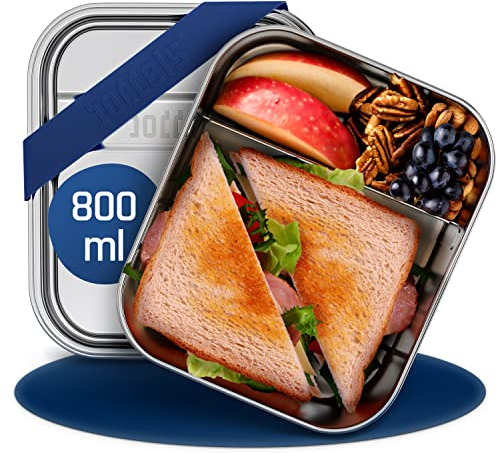 boddels Edelstahl Brotdose mit Fächern 800ml | inkl. flexiblem Trenner | Brotbox Kinder mit Unterteilung | Brotzeitbox für Snacks | Lunchbox Kinder