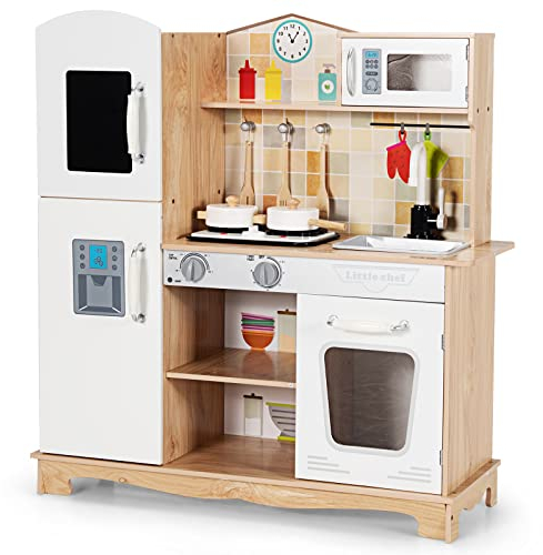 COSTWAY Cucina Giocattolo per Bambini, Cucina Finta Giocattolo con Suoni e Luci Realistici, Accessori Completi di Utensili da Cucina, Ideale per Bambini 3-7 Anni