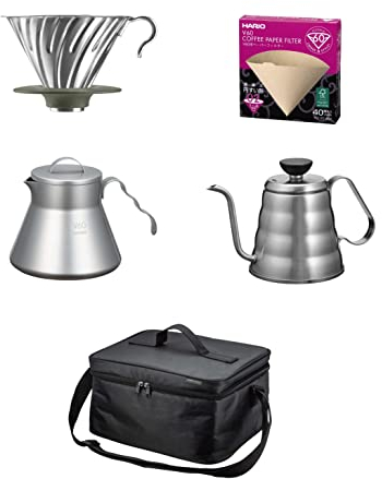 HARIO O-VOCB V60 Outdoor Kaffee Basic Set, Schwarz, Made in Japan