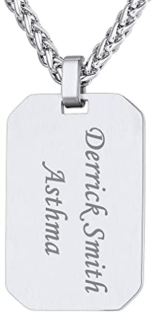 Custom4U Colgante Personalizado Hombre Acero Inoxidable 316L Chapa Militar Grabada Colgante Rectangular Placa Identificativa con Nombre Texto