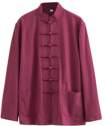 ZHOUXIAO Losen Tang Anzug Bequeme Baumwollwäsche Kampfkunstanzug Männer Chinesische traditionelle Kleidung, atmungsaktive Kung -Fu -Uniformen Tai Chi Kleidung Langarm Hemd red-6XL