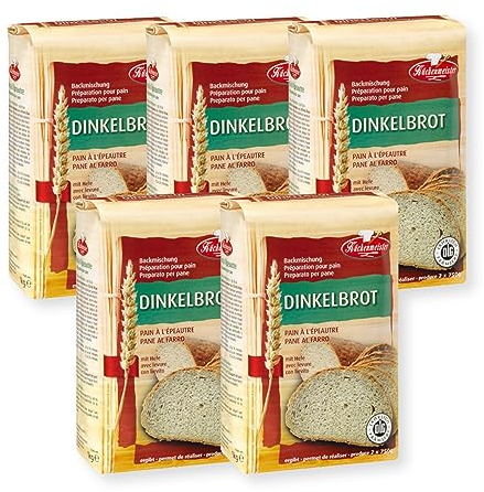 BIELMEIER KÜCHENMEISTER Brotbackmischung Dinkelbrot 5 x 1000 g I Brotbackmischungen für Brotbackautomat & Ofen I Hefe Backmischung, leicht zubereitet