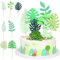 Jungle Cake Toppers 7Pcs Tropical Palm Leaves Cake Toppers, Hawaiian Cake Decorations Happy Birthday Cake Topper Summer Jungle Theme Party Decoration Baby Boy Cake Decorations