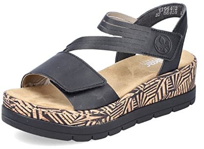 Rieker Damen Sandaletten V3964, Frauen Sandalen,Sommersandalen,bequem,flach,Sommerschuhe,Freizeitschuhe,offene,Schuhe,schwarz (02),36 EU / 3.5 UK