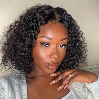 Joedir Short Curly Bob Wig 13X0.5x4'' Kinky Curly Lace Front Wig Jerry Curl Human Hair Wigs Pre Plucked Hairline Real Human Hair With Baby Hair Natural Hairline (Natural,10 Inch)