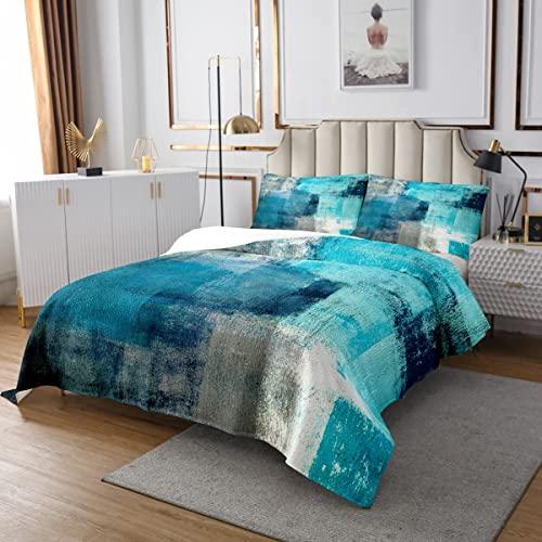 Türkis Tagesdecke 240x260 für Kinder Jungen Teal und Grau Ombre Gesteppt für Mädchen Erwachsene Grunge Aquarell Tagesdecke Vintage Zeitgenössische Kunstwerk Tagesdecke Quilt-Set mit 2 Kissenbezüge