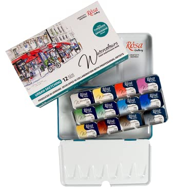 Krevo Art Feinste Aquarellfarben Urban, Künstler Malkasten, Künstlerfarben, 12 X 1/1 Näpfchen im Metallkasten