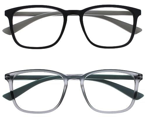 OPULIZE Max Lesebrille 2er Pack - Klassische große rechteckige Fassung - Brillen in mattem Schwarz und Grau - Herren Damen Unisex - RR78-17 - +2,00