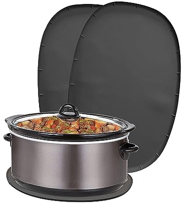 Qivine 2 Stück Silikon Hitzebeständige Slow Cooker Matten, Schwarz, 50 x 33.5 cm Ovale Faltbar Spülmaschinenfest Arbeitsplatte Schutzmatte für 6–8 Qt Slow Cooker