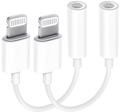 2 Pack Adaptador Auriculares iPhone [Certificado Apple MFi] - Lightning to Jack 3.5mm para Cascos Aux Audio - Cable Jack Accesorios Kompatibel mit iPhone 14/13/12/11/Xs/XR/X/8/7 für Alle iOS