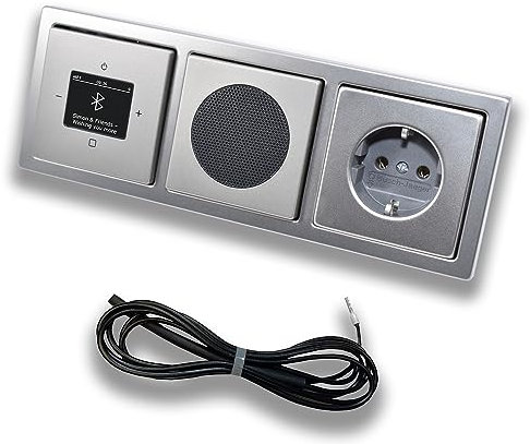 Busch Jäger DAB+ Unterputz Bluetooth (in and out) Radio 8217U-101 PUR Edelstahl, Set mit Lautsprecher, Abdeckungen, Steckdose, Rahmen + 0,9 m EBROM Wurfantenne zur Empfangsoptimierung - 8217 U – 101