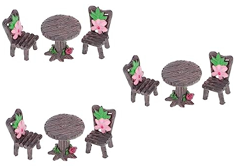 Toyvian 6 Sätze Mikro-landschaftsverzierung Mikro Gartenstuhl Feen Gartenzubehör Schmuckzubehör Miniaturen Zum Basteln Stumpf Mini-Tisch Und Stühle Couchtisch Kunstharz Essensstuhl Möbel