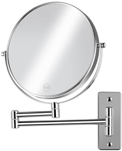 AumVum 8 Inch Bathroom Shaving mirrors wall mounted, 1X/10X Magnification Wall Mount Makeup Vanity Mirror Adjustable & Extendable, 360° Swivel Dual-Sided Design (Chrome Plated-No Light)