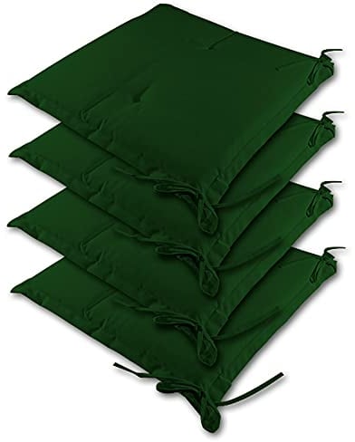 DETEX® Sitzkissen Stuhl 4er Set Wasserabweisend 45x40cm Befestigungsriemen Waschbar Reißfest Stuhlkissen Sitzauflage Sitzpolster Gartenstuhl Grün