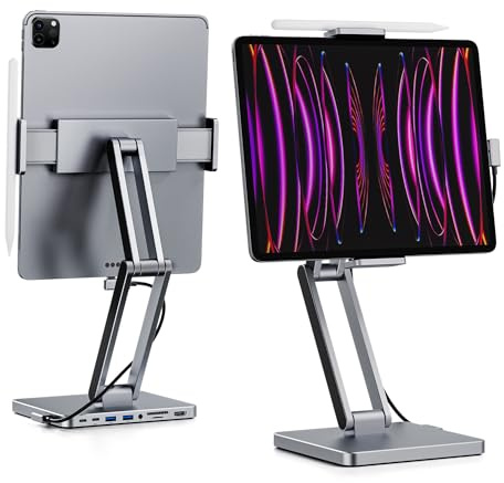INVZI MagHub 8-in-1 Docking Station for iPad Pro and Android Tablets, USB C Hub Stand with Adjustable Dual-Hinge, Compatible with M2/M1 iPad Pro/Air, iPad 10th, Mini 6th, Samsung Galaxy, Pixel Tabs