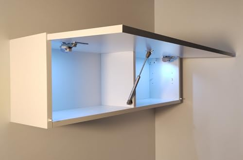 Milionmeblicom Badezimmerschrank Laura Hängeschrank Badezimmermöbel Klappbarer Badezimmer Wandschrank Teleskopöffnung LED-Beleuchtung - Mattweiß/Weiß Hochglanz, Maße 30 x 90 x 23 cm
