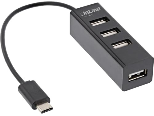 InLine® USB 2.0 4-Port Hub, USB-C Stecker auf 4X USB-A Buchse, Kabel 15cm, schmale Bauform, schwarz