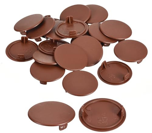 sourcing map 20Pcs Hinge Hole Covers, 35mm(1 3/8) Dia Plastic Concealed Hole Cover Round Flush Type Caps for Furniture Cabinet Cupboard, Red Brown