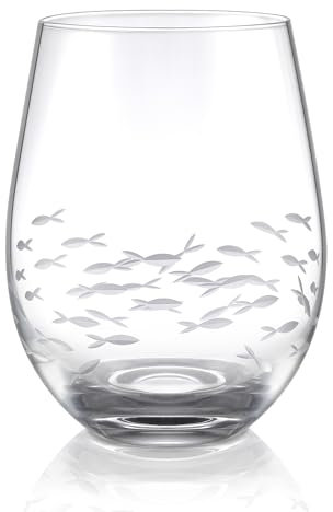 Joeyan 520 ml Copas de Vino sin Tallo con Grabado de Pez Giratorio,Vaso de Degustación de Cócteles de Coñac,Ron y Whisky,Apto para Lavavajillas,Idea de Regalo,Vasos de Vino para Hogar Restaurante Bar