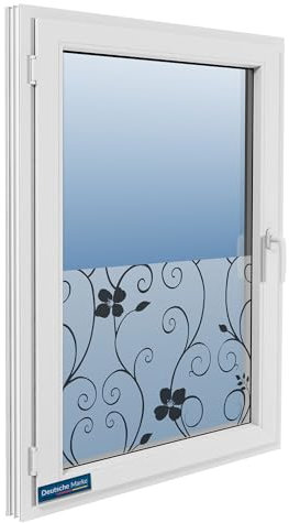 TEXMAXX Blickdichte Fensterfolie selbsthaftend - 60cm x 200cm - Milchglasfolie selbstklebend Fenster - Sichtschutzfolie Fenster - Fensterfolie Milchglas – schwarzer Efeu